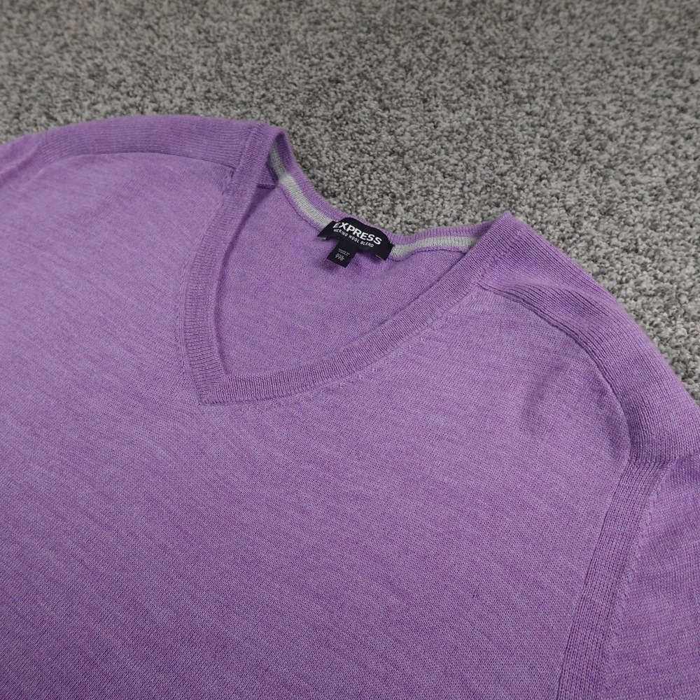 Express‎ Sweater Mens 2XL Purple Merino Wool Blend V Neck Lightweight Knit Cozy